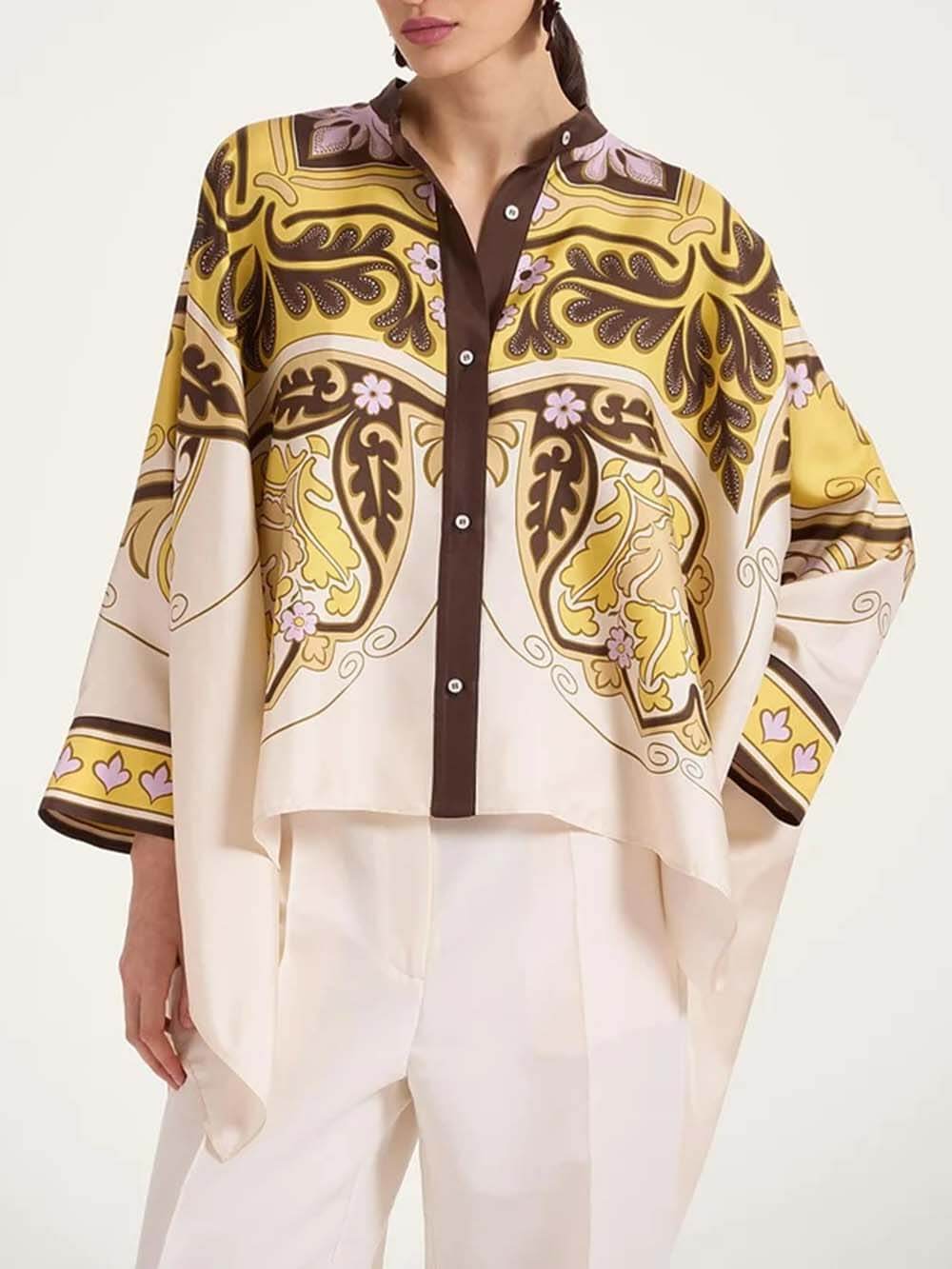 Unique Irregular Print Oversized Button-Down Shirt