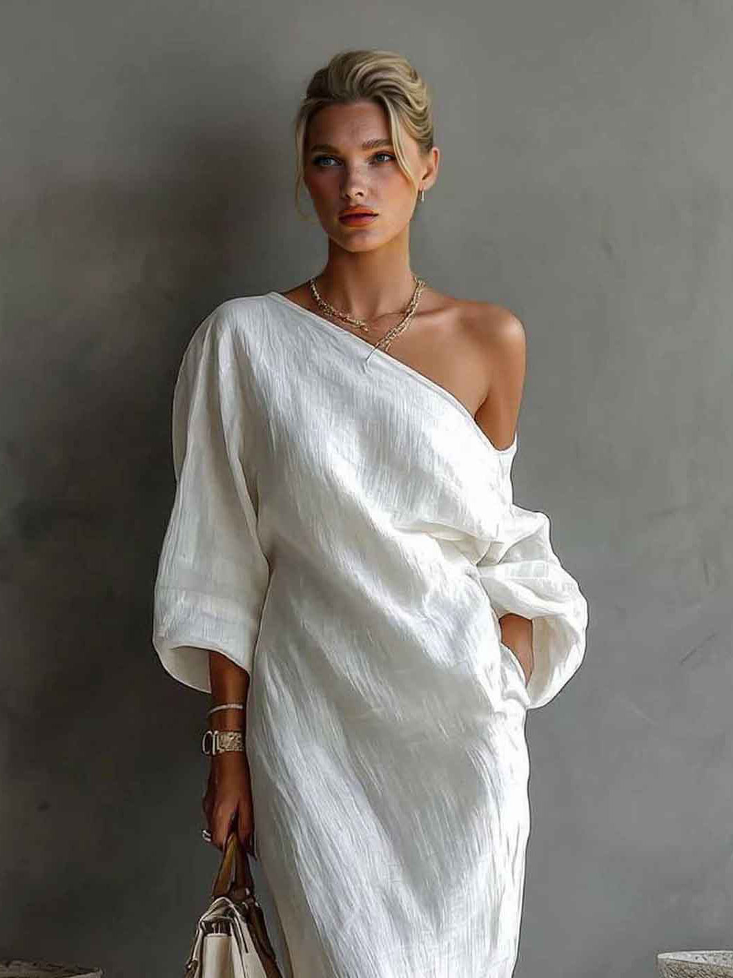 Elegant One-Shoulder Draped Maxi Dress