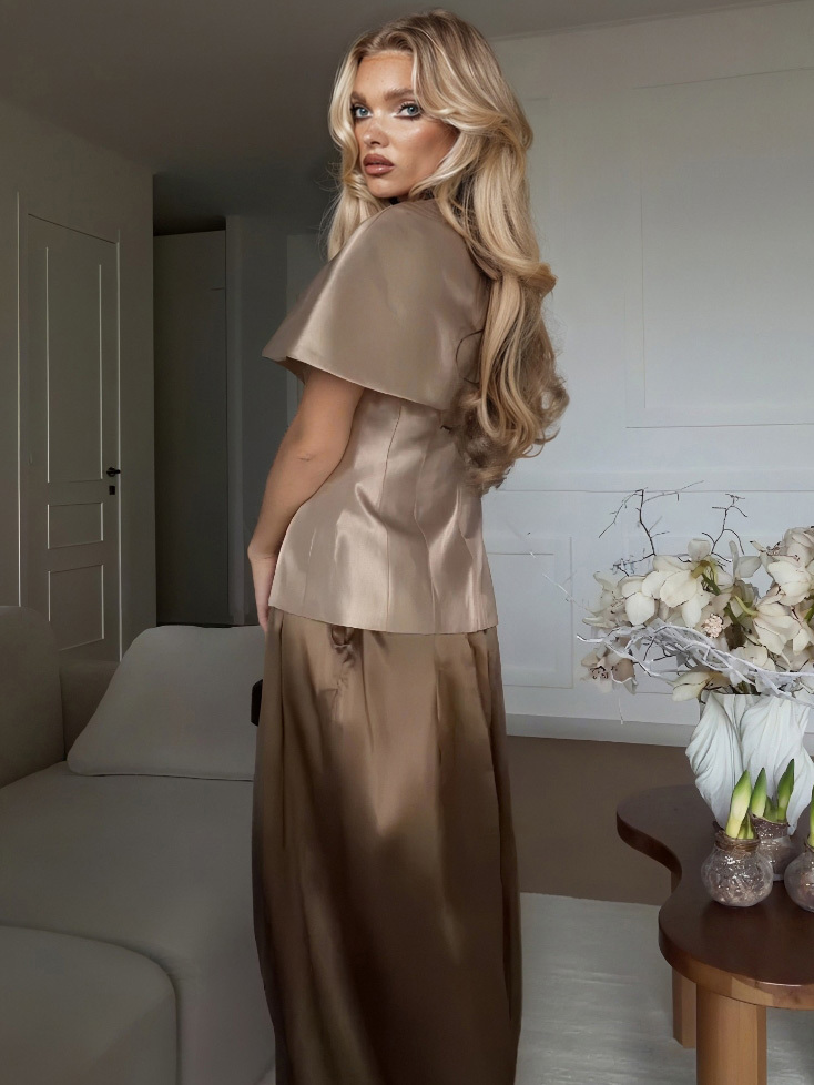 Exquisite High-waisted Satin Wide-leg Pants