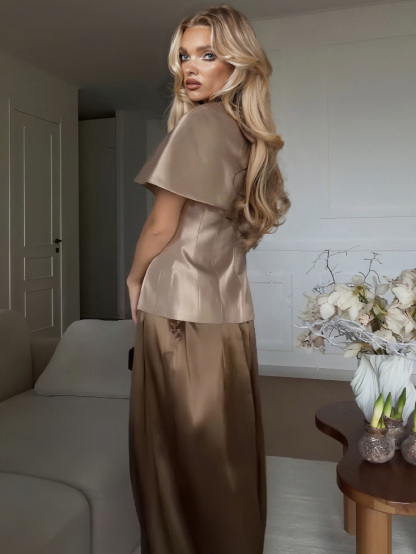 Exquisite High-waisted Satin Wide-leg Pants