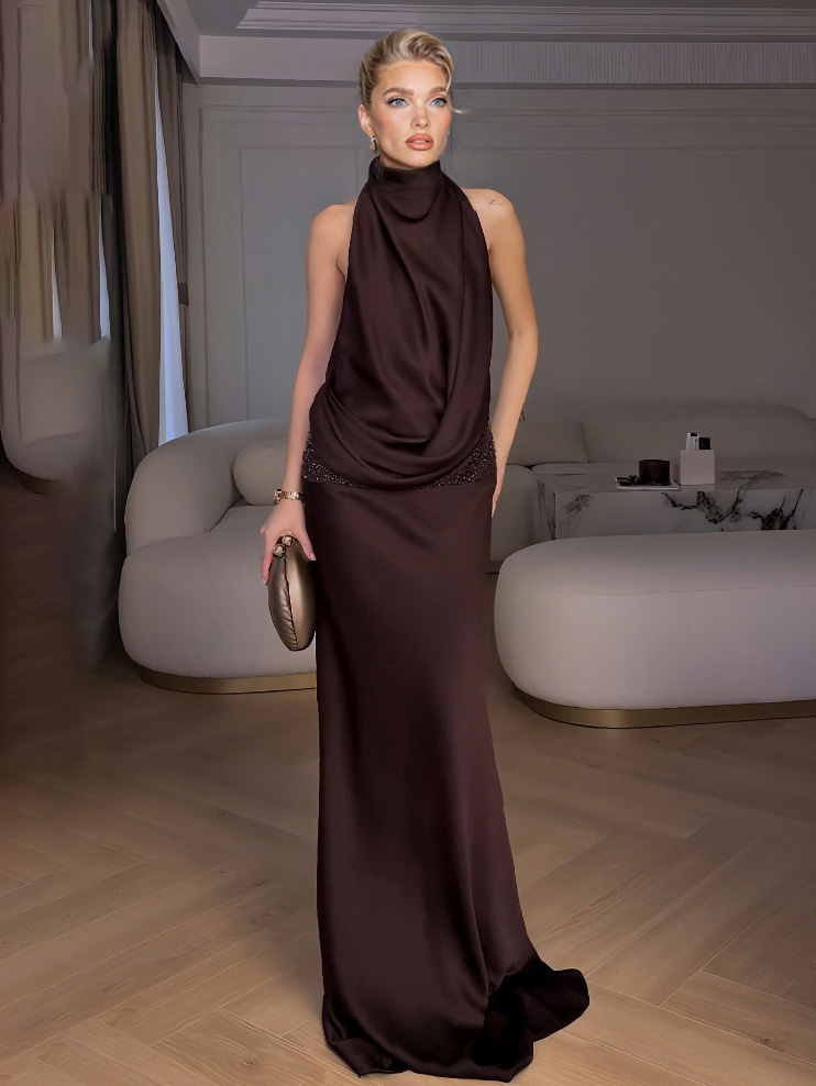 Elegant Halter Neck Sequined Maxi Dress