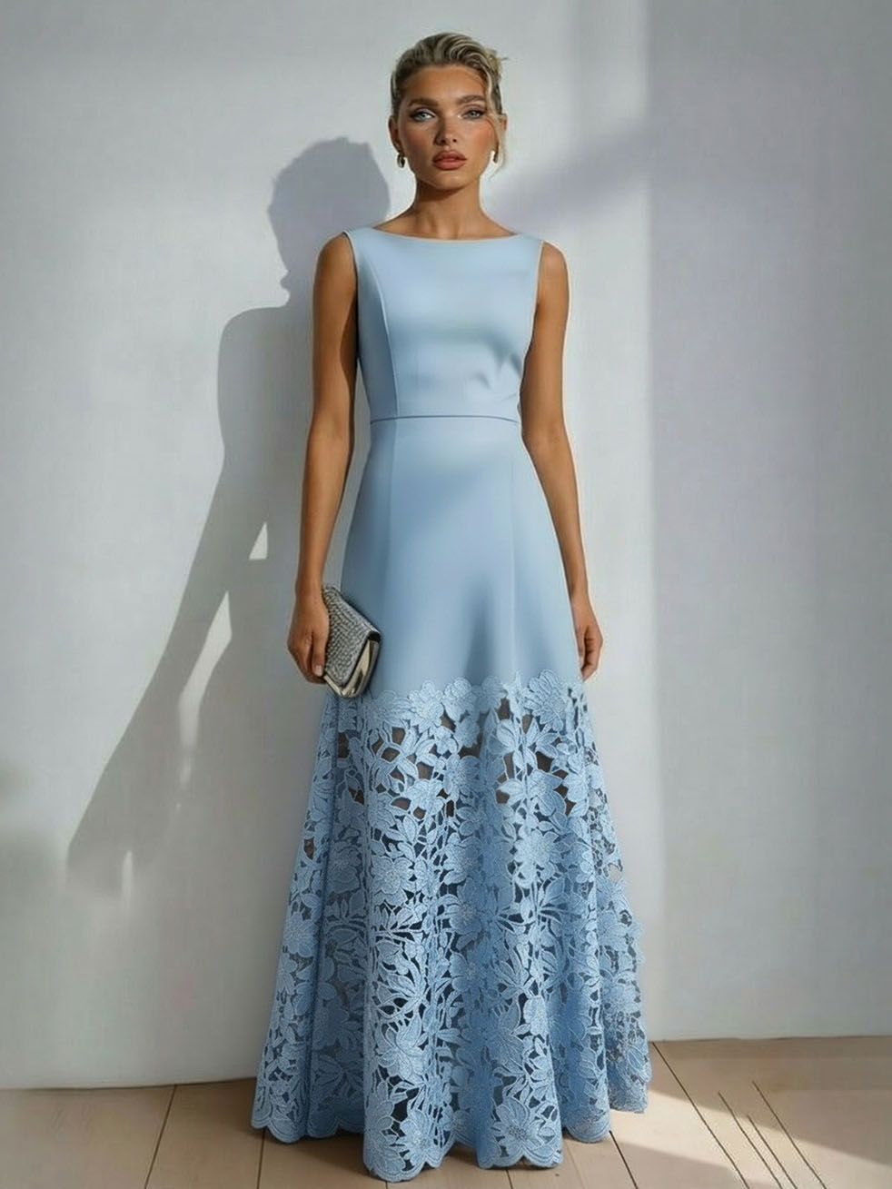 Elegant Lace Boat Neck Sleeveless Maxi Dress