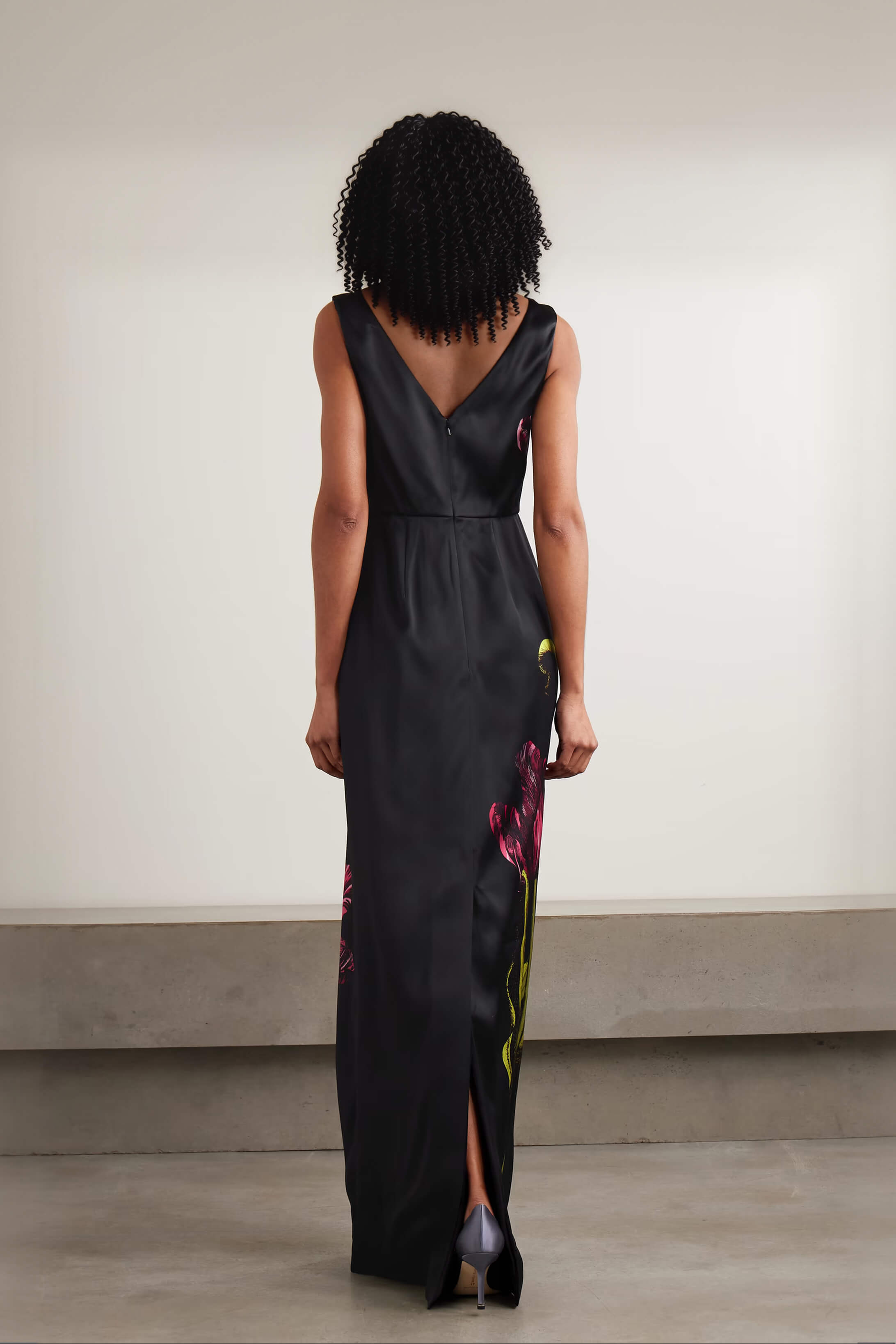 Exquisite Floral Print Satin Pleated Maxi Dress