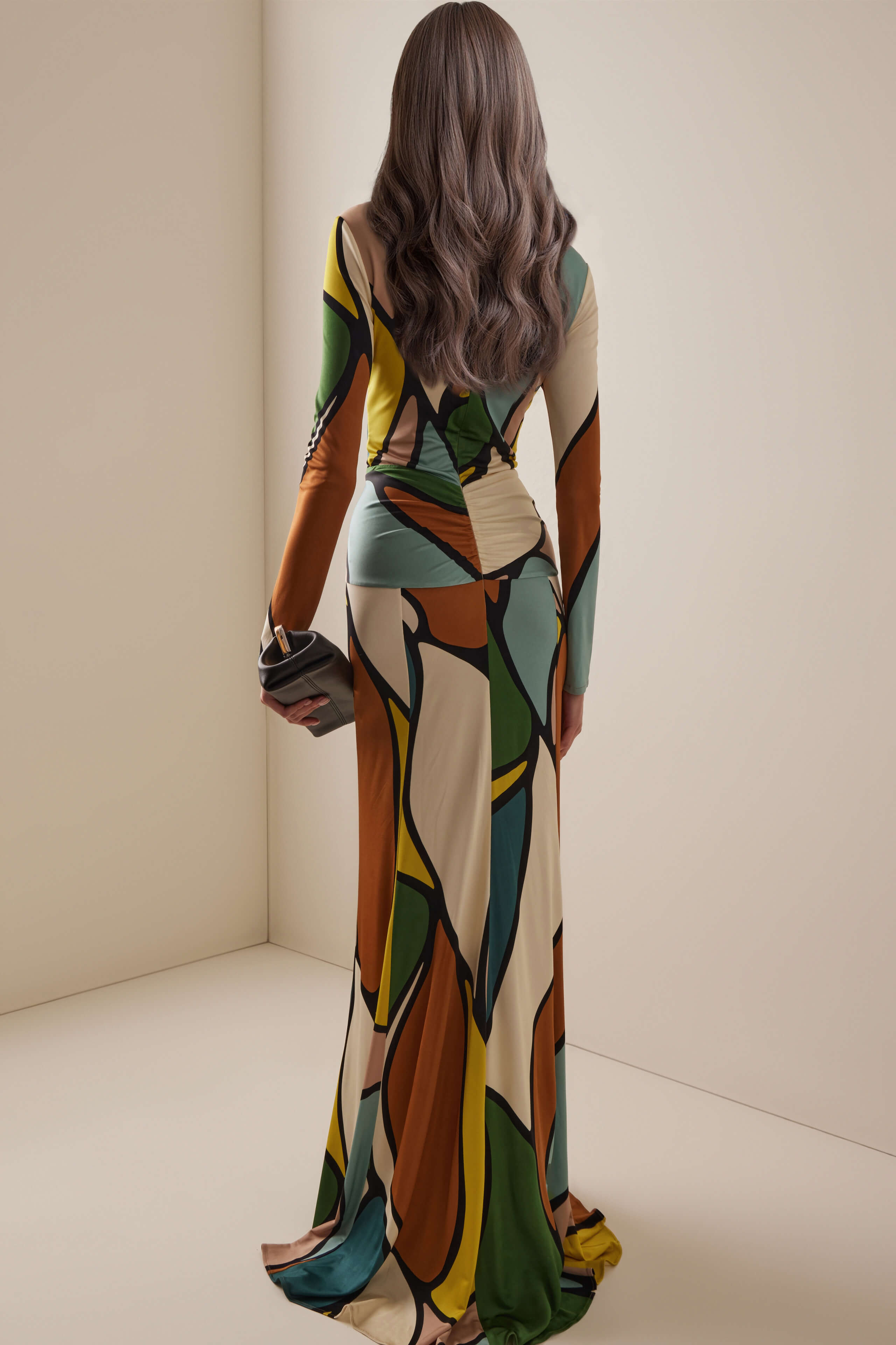 Retro Geometric Print Twisted Maxi Dress