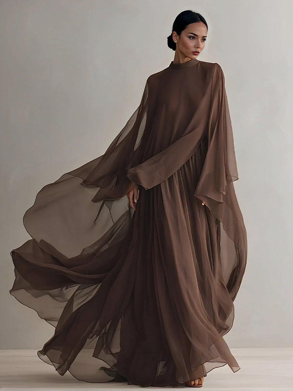 Elegant Shawl-style Chiffon Flowing Maxi Dress