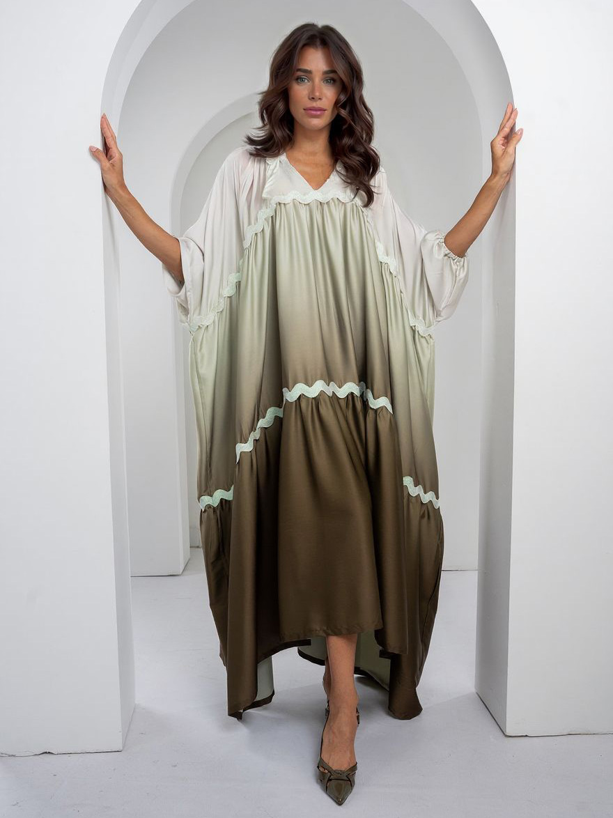 Elegant Satin Gradient Print Maxi Dress