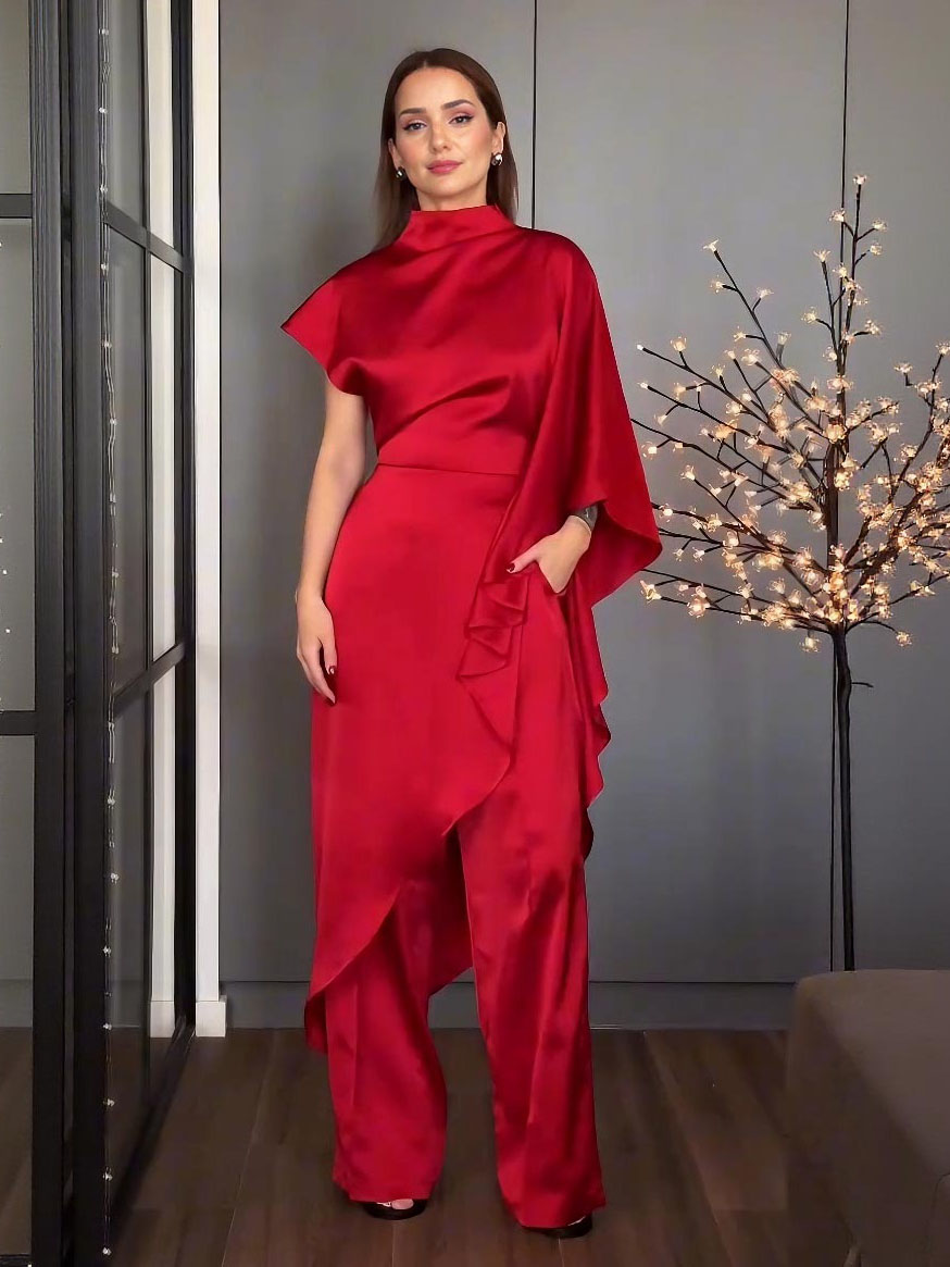 Elegant Satin Irregular Top Two-piece Set