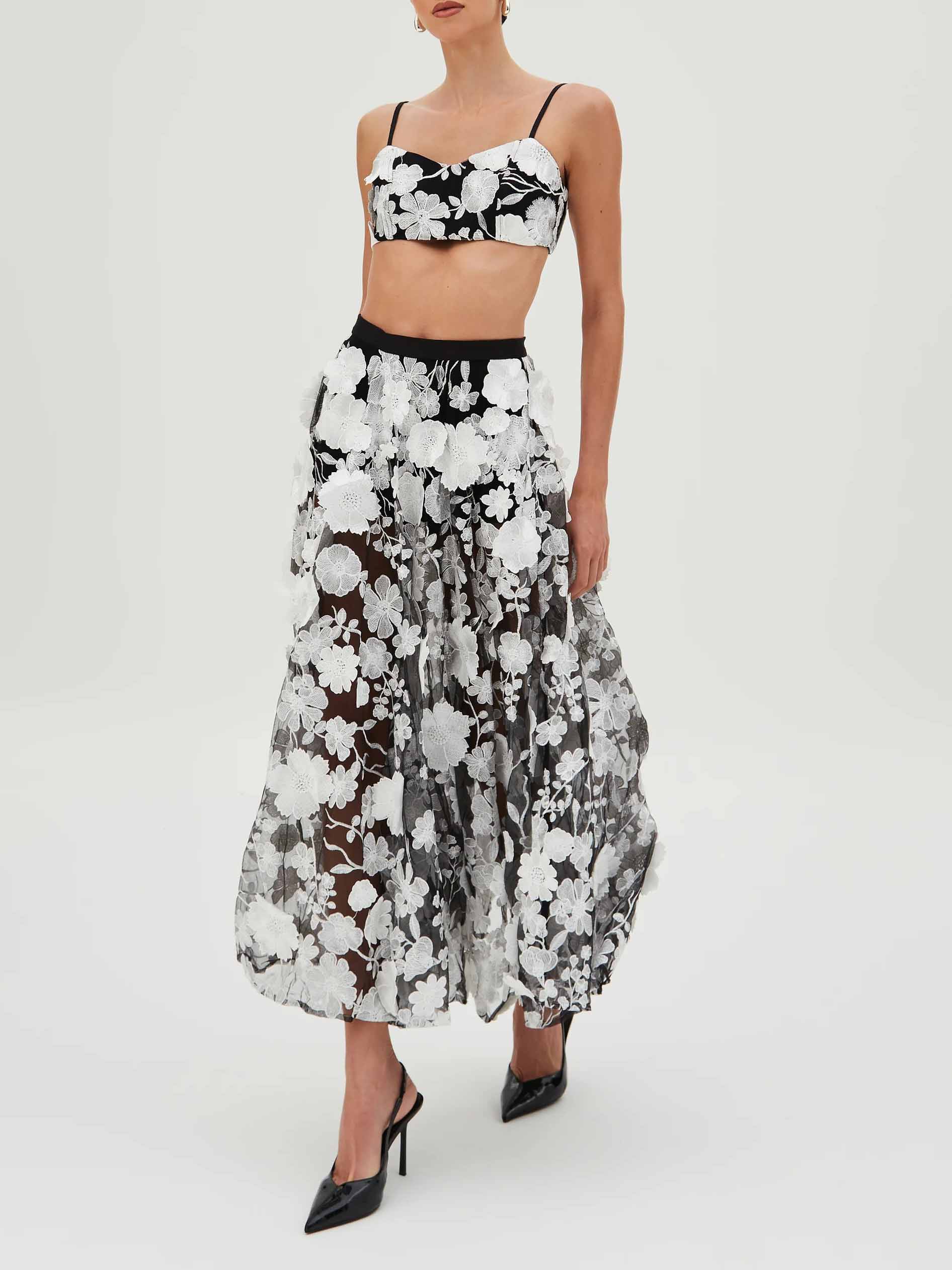 Exquisite Floral Embroidered Sheer Maxi Skirt
