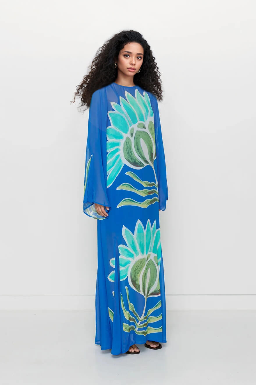 Casual Resort Style Floral Print Chiffon Maxi Dress