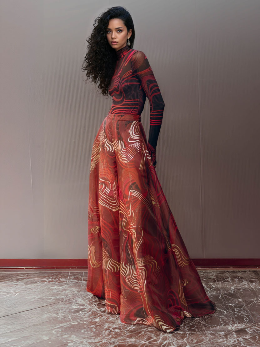 Retro Abstract Print Wide-leg Pants