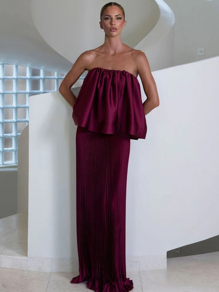 Elegant Pleated Two-piece Skirt Set