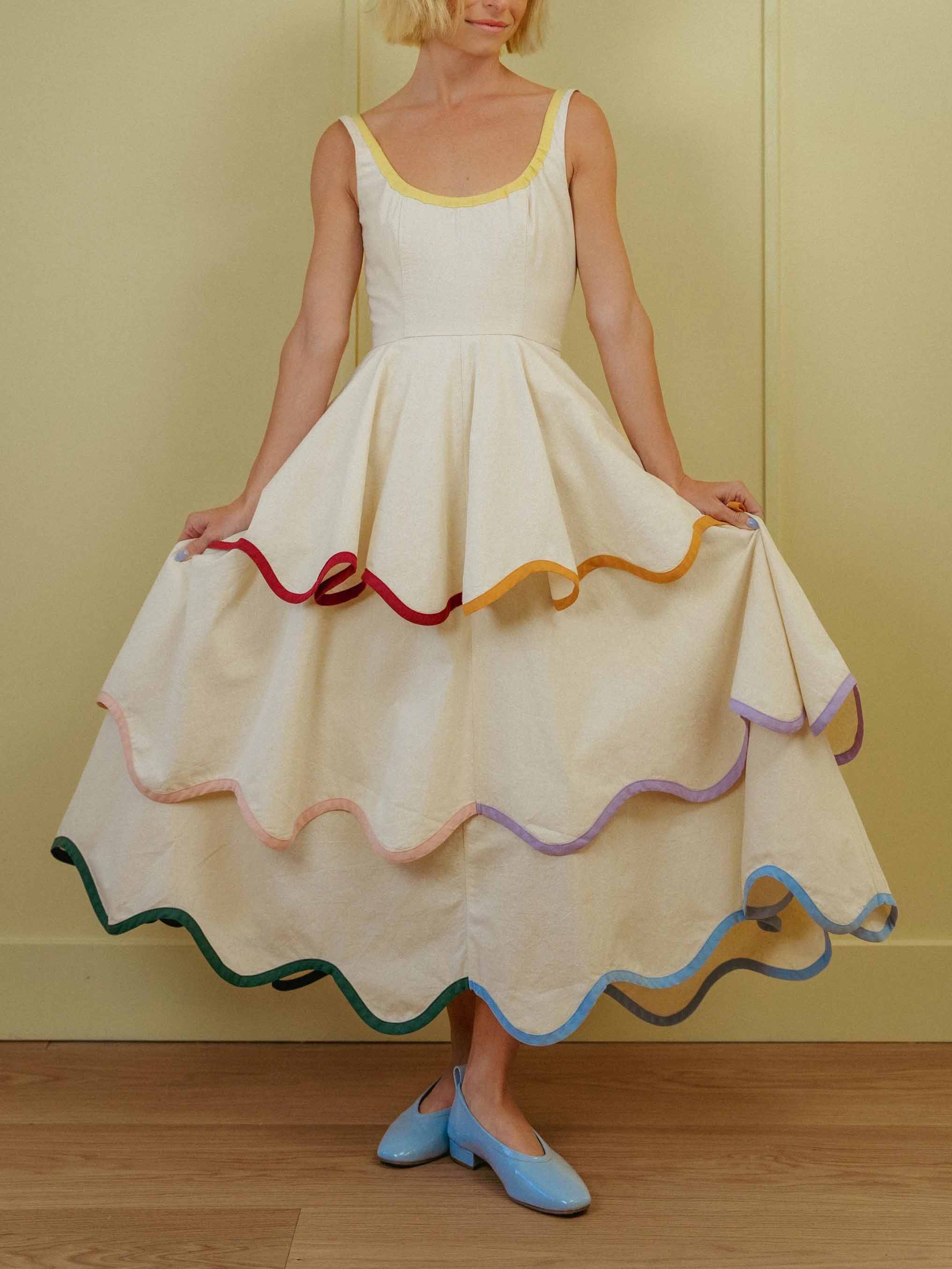Elegant Color Trim Tiered Ruffle Sleeveless Maxi Dress