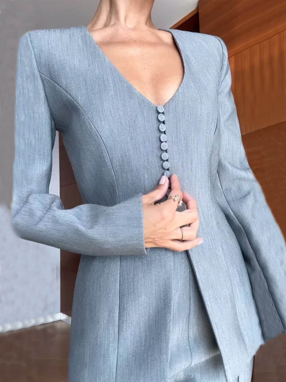 Delicate Button-Detail V-Neck Blazer