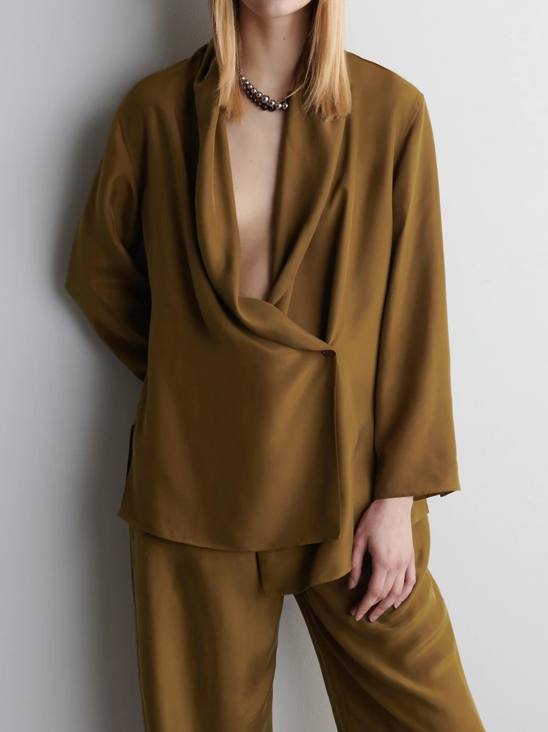 Elegant Draped Lapel Satin Blazer