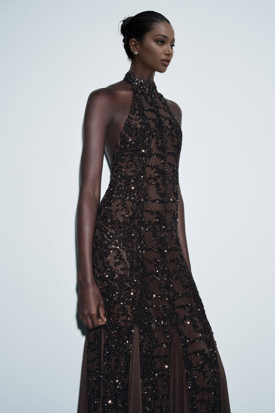 Elegant Fashion Off-Shoulder Sequin Strappy Maxi Dress