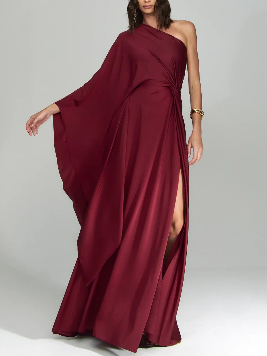 Elegant One Shoulder Long Party Slit Maxi Dress
