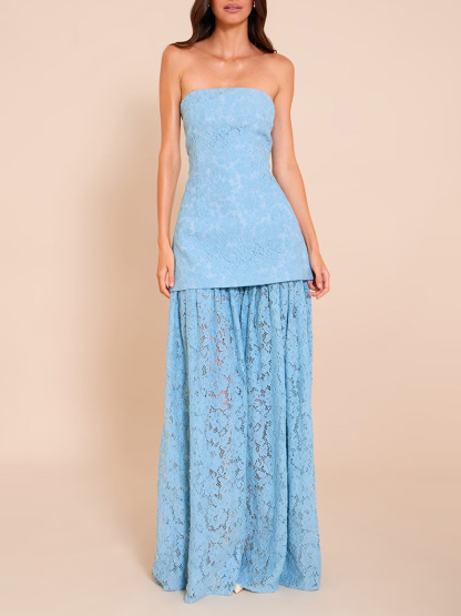 Elegant Strapless Lace Maxi Dress