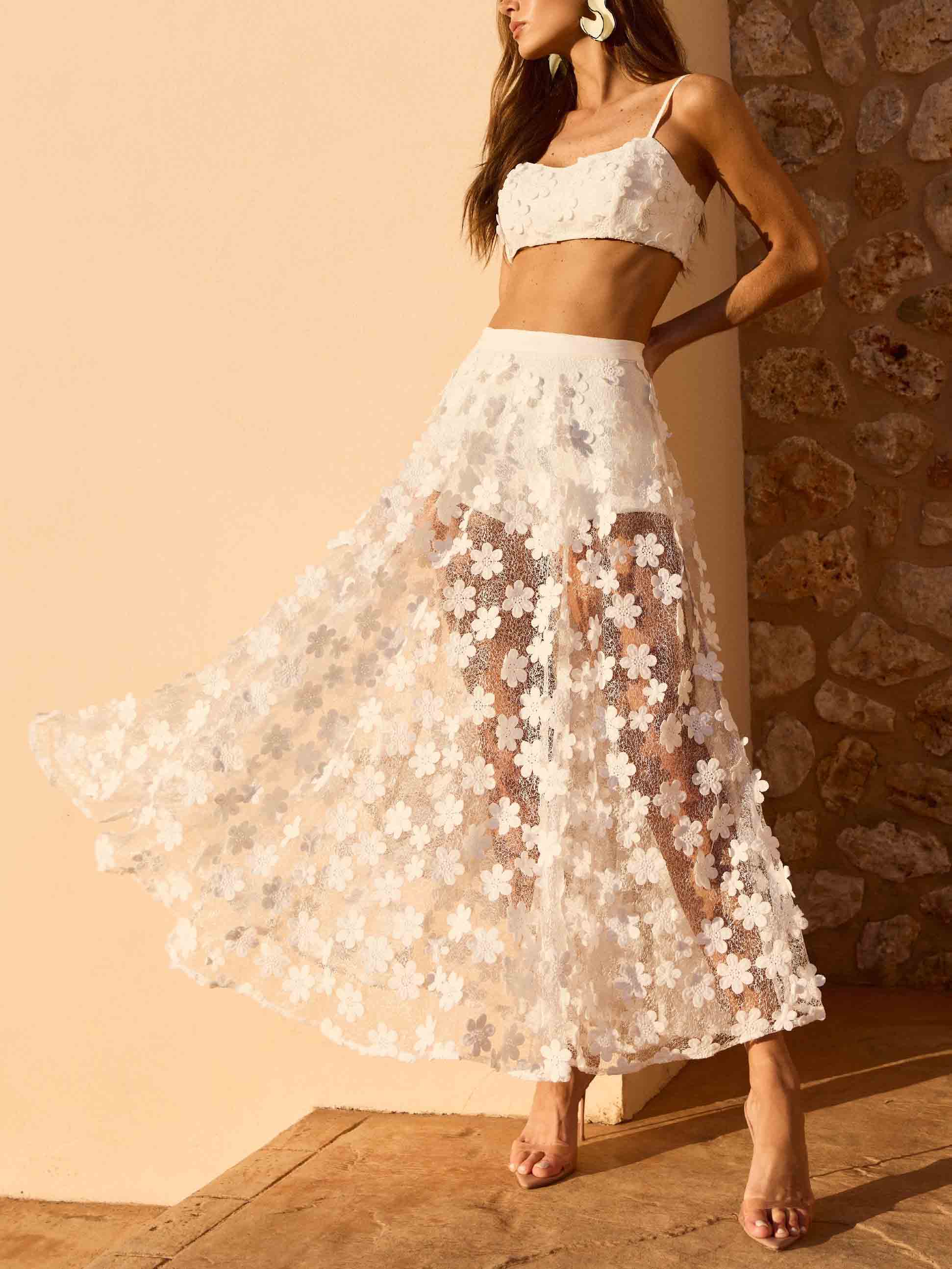 Exquisite Lace Embroidered Skirt Two-piece Set