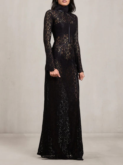 Elegant Cutout Lace A-Line Maxi Dress