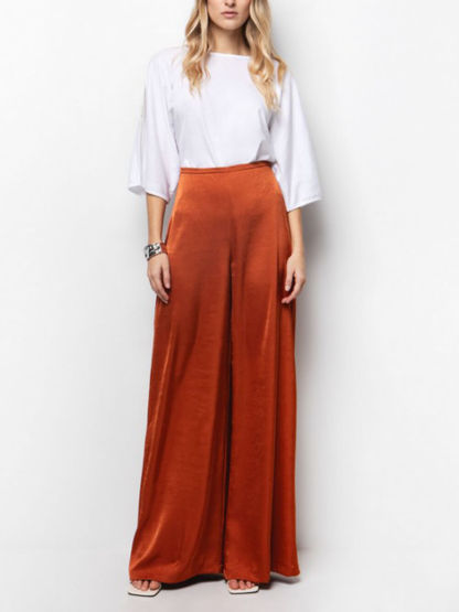 Elegant Pleated Satin High-Waisted Wide-Leg Pants