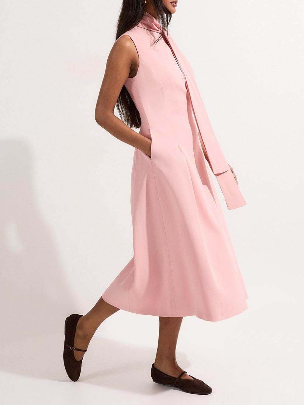 Elegant Tie-Drape Fitted Midi Dress