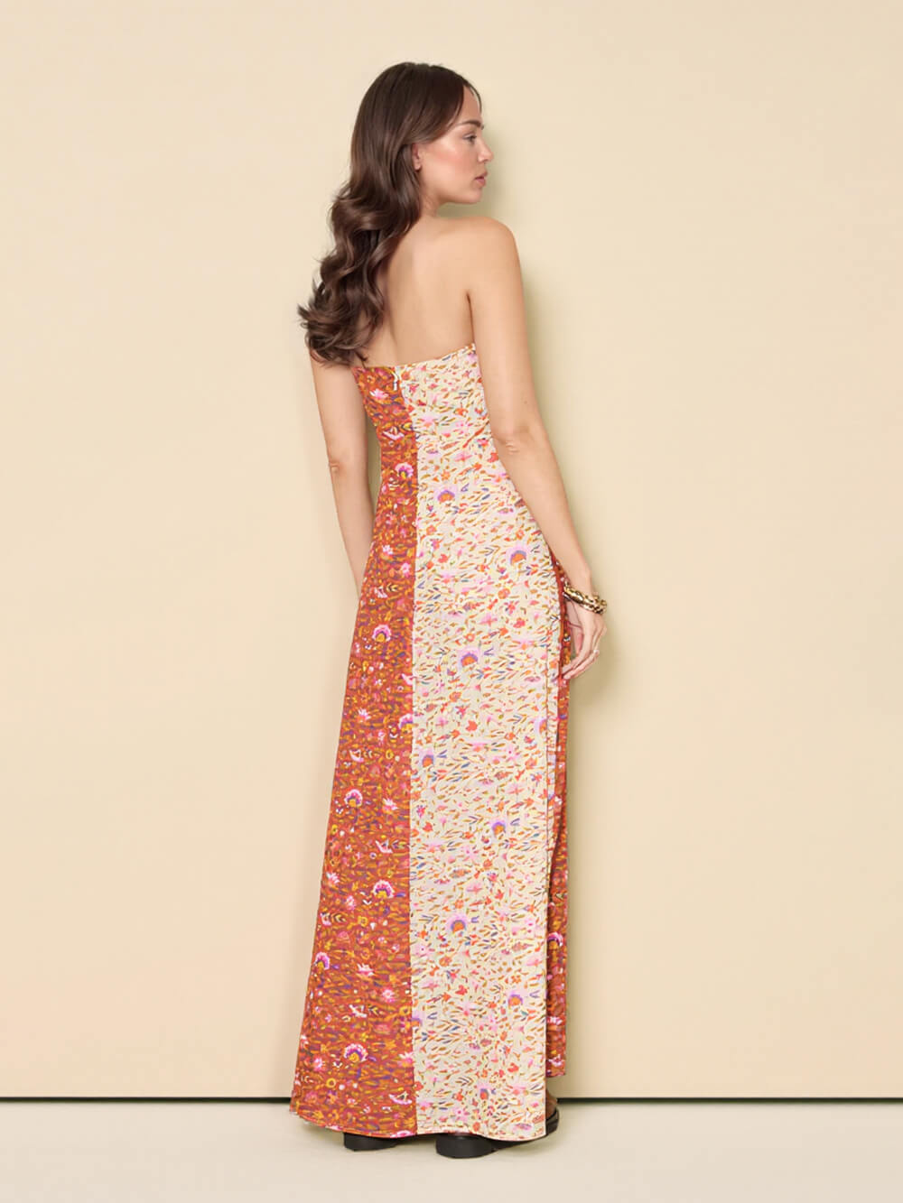 Fashion Floral Printed Strapless Maxi Dress