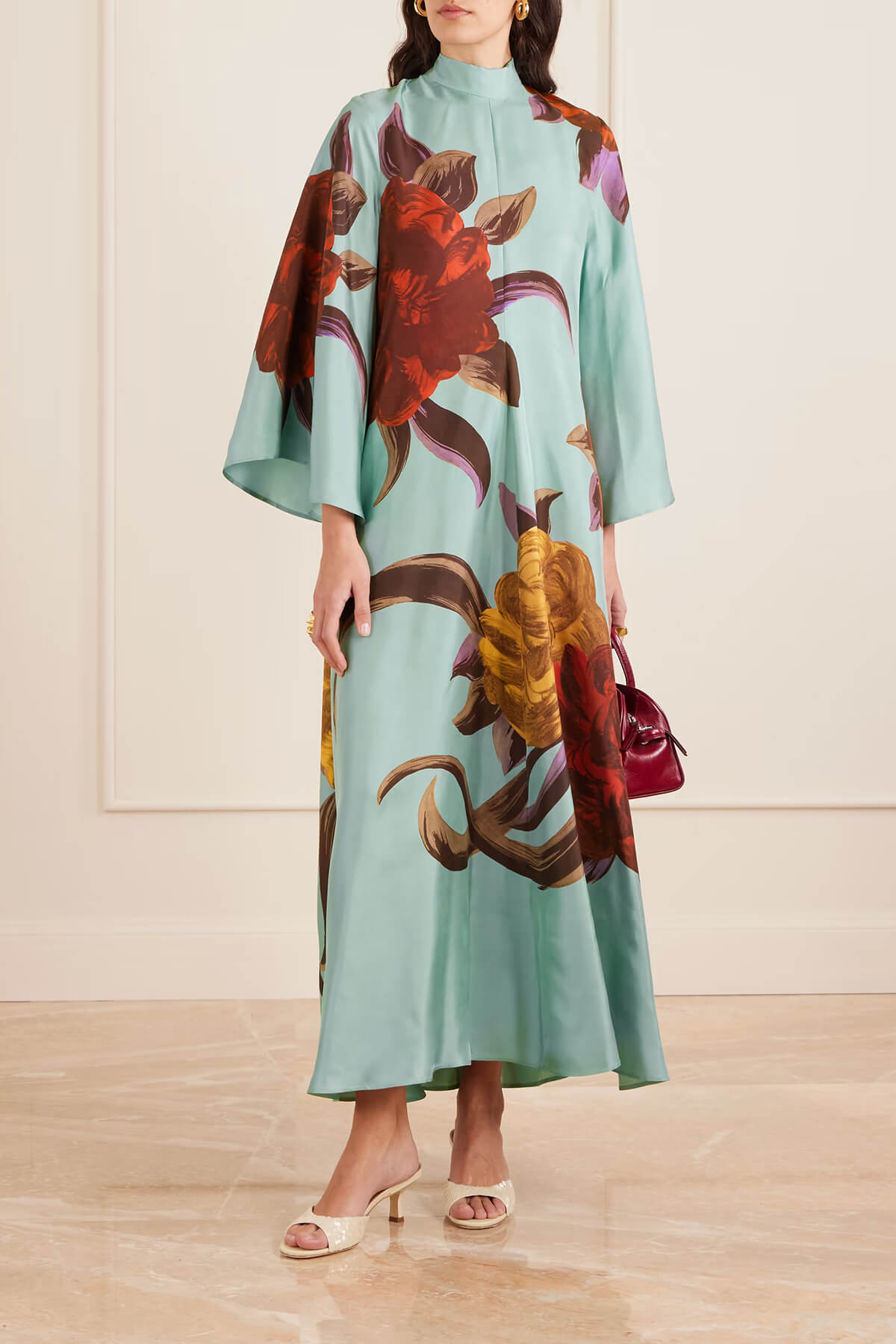 Unique Satin Floral Print Casual Maxi Dress