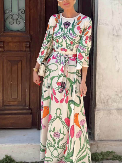 Bohemian Floral Print Loose Maxi Dress