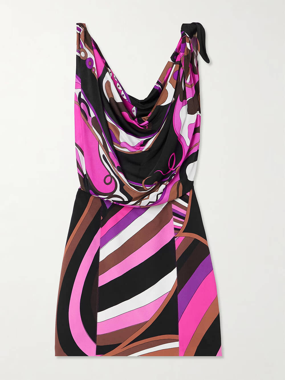 Fashion Satin Knotted Draped Print Mini Dress