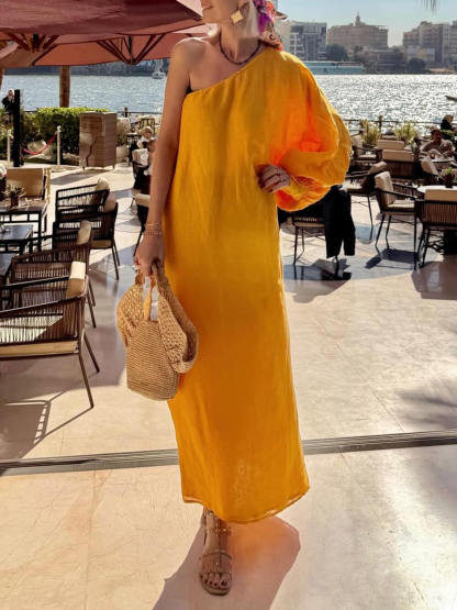 Boho One-Shoulder Slit Vacation Maxi Dress