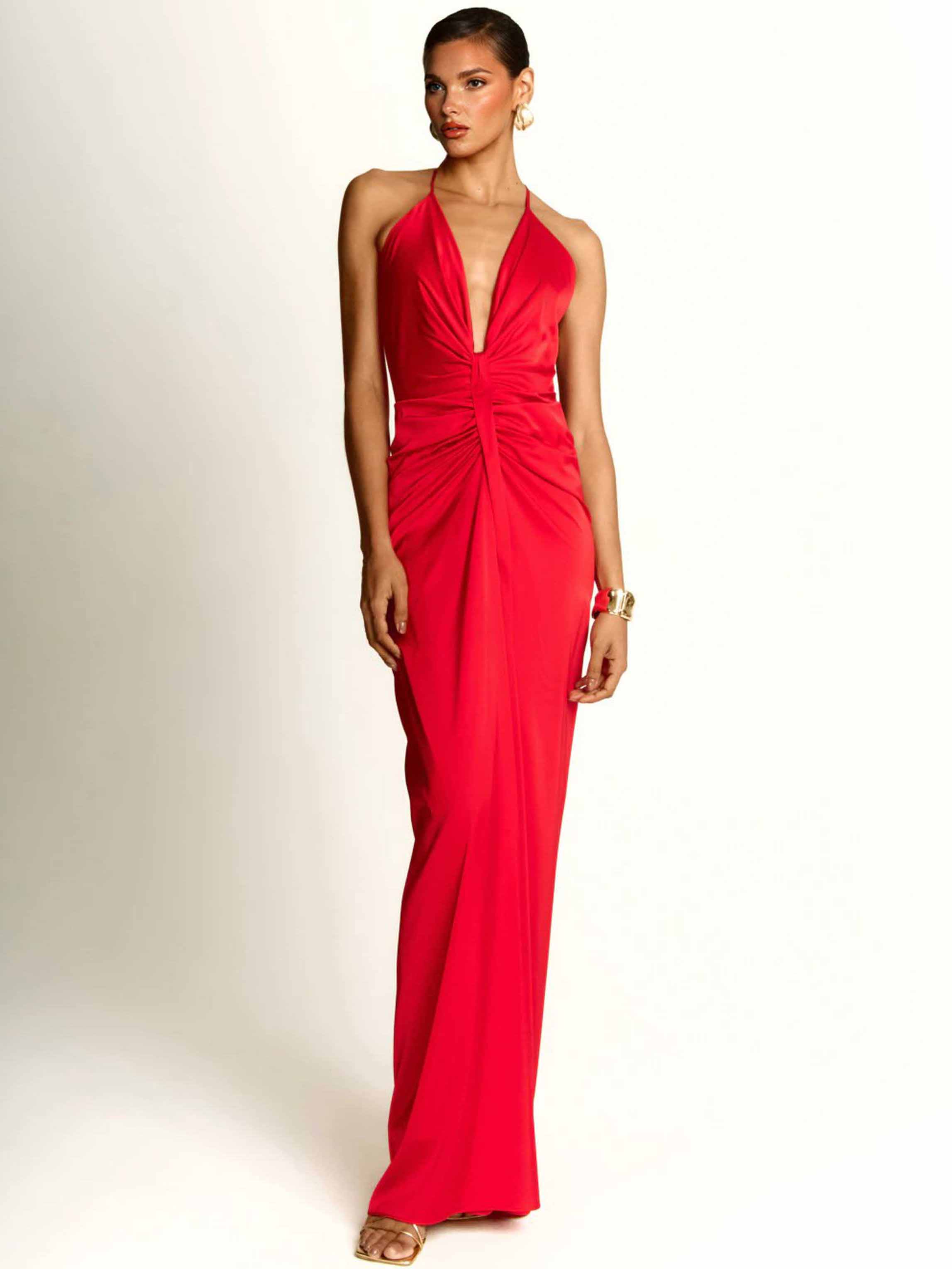 Elegant Grecian-Style Halter Deep V Maxi Dress