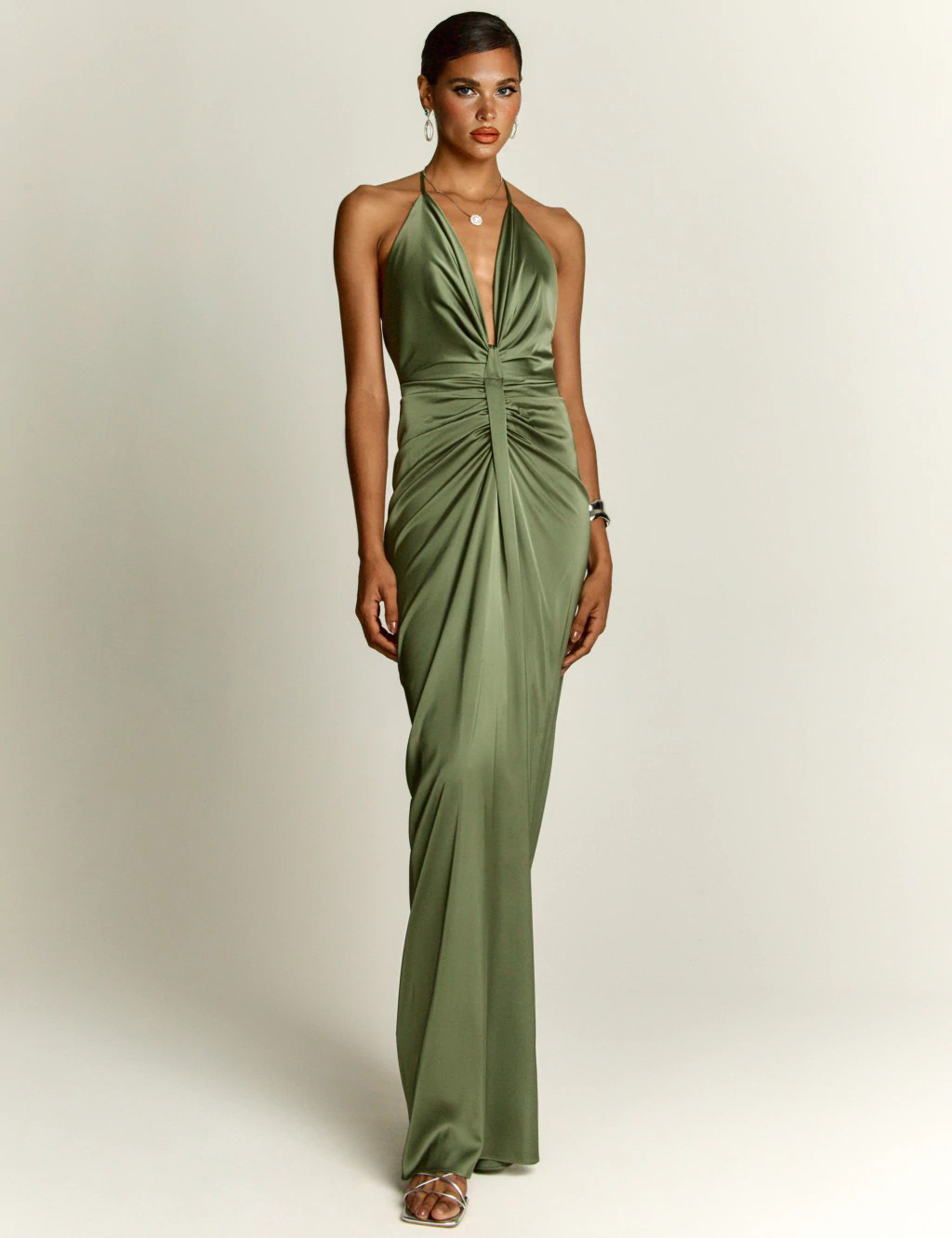Elegant Grecian-Style Halter Deep V Maxi Dress