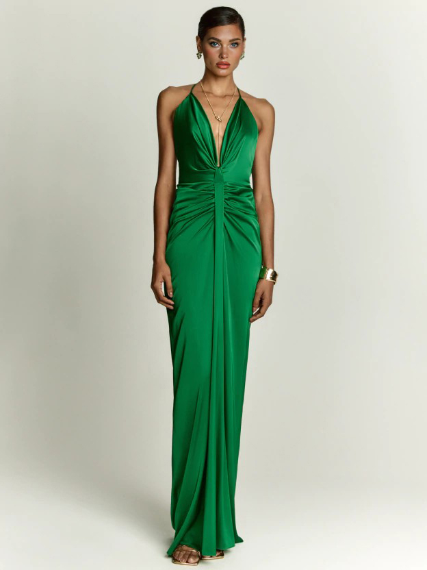 Elegant Grecian-Style Halter Deep V Maxi Dress