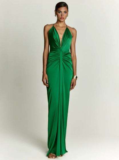 Elegant Grecian-Style Halter Deep V Maxi Dress