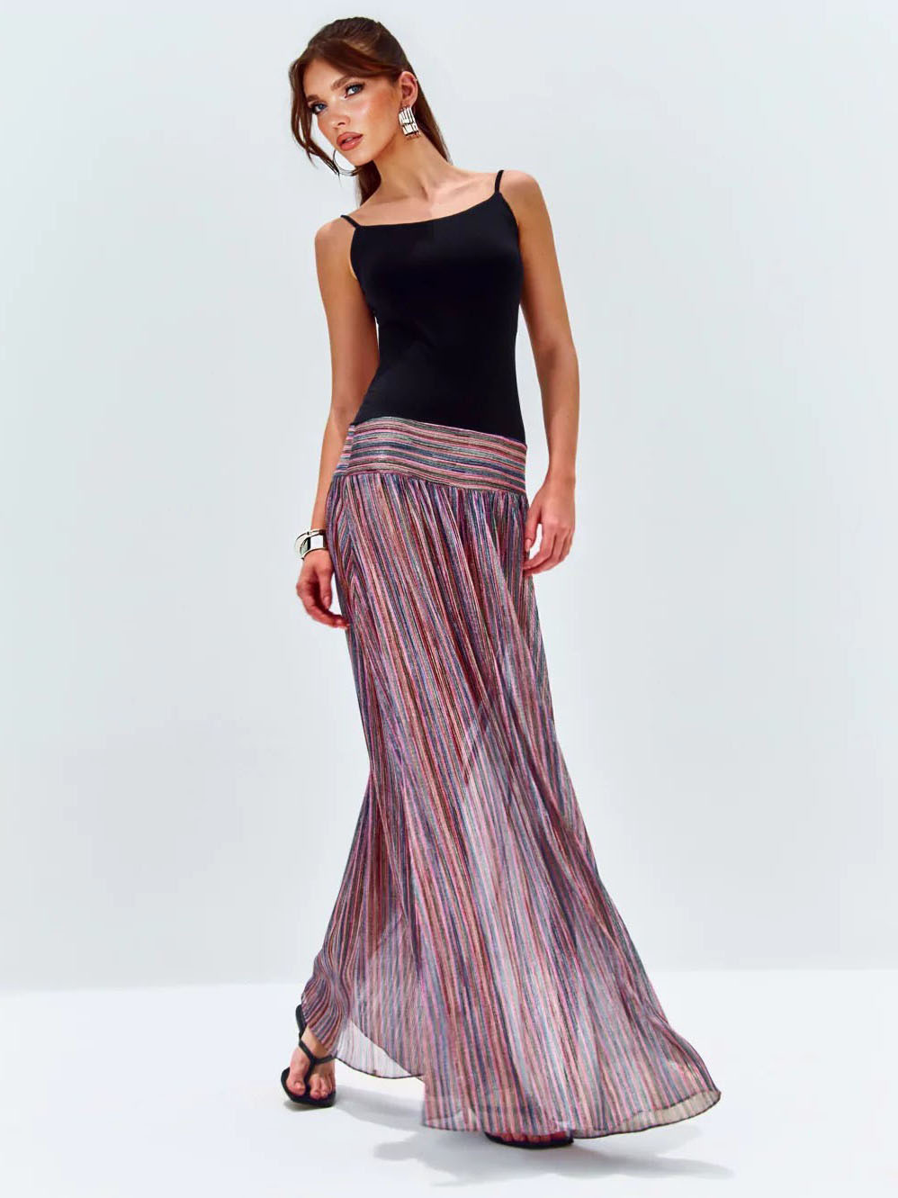 Exquisite Rainbow Striped Tulle Maxi Dress