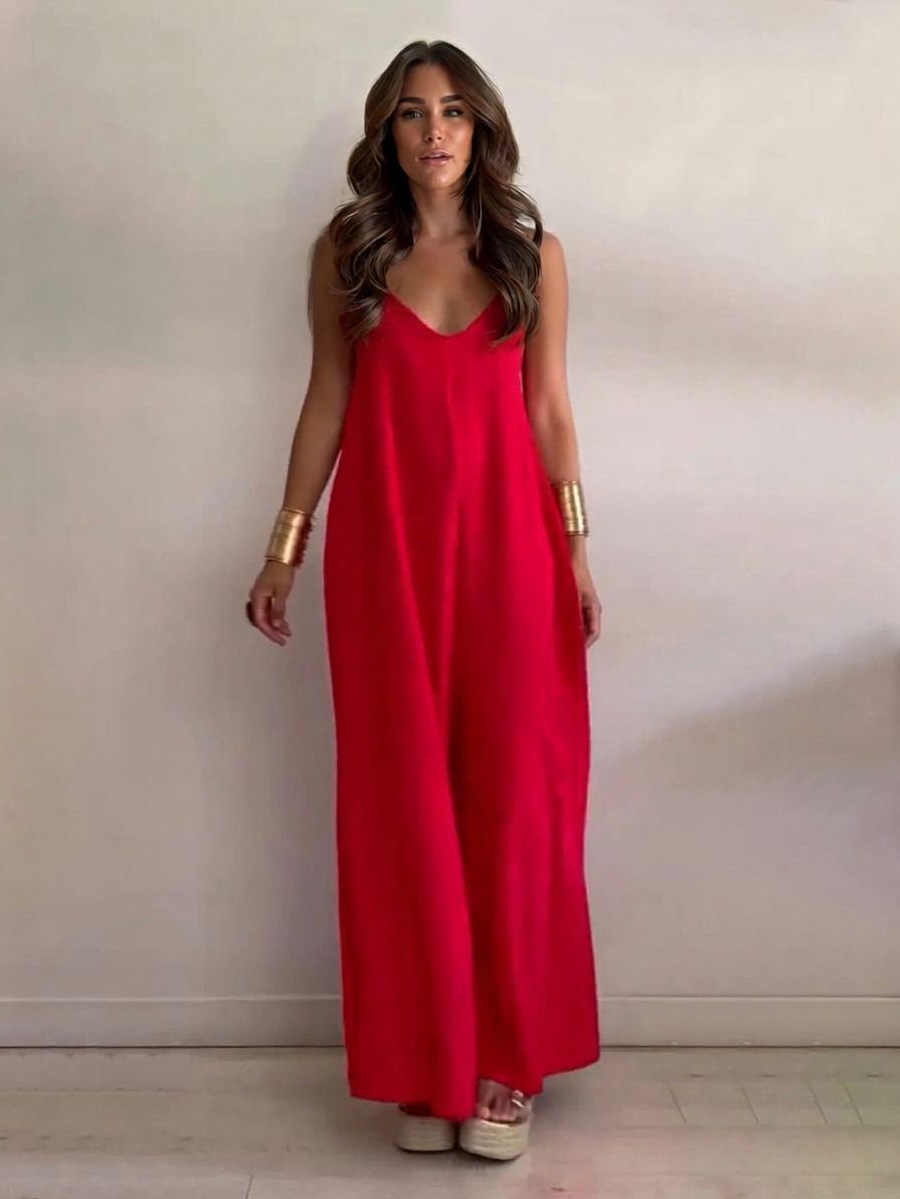 Resort Metallic Detail Strappy Wide-Leg Jumpsuit