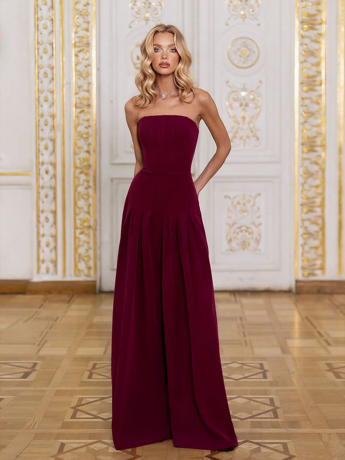 Elegant Strapless Wide-leg Jumpsuit