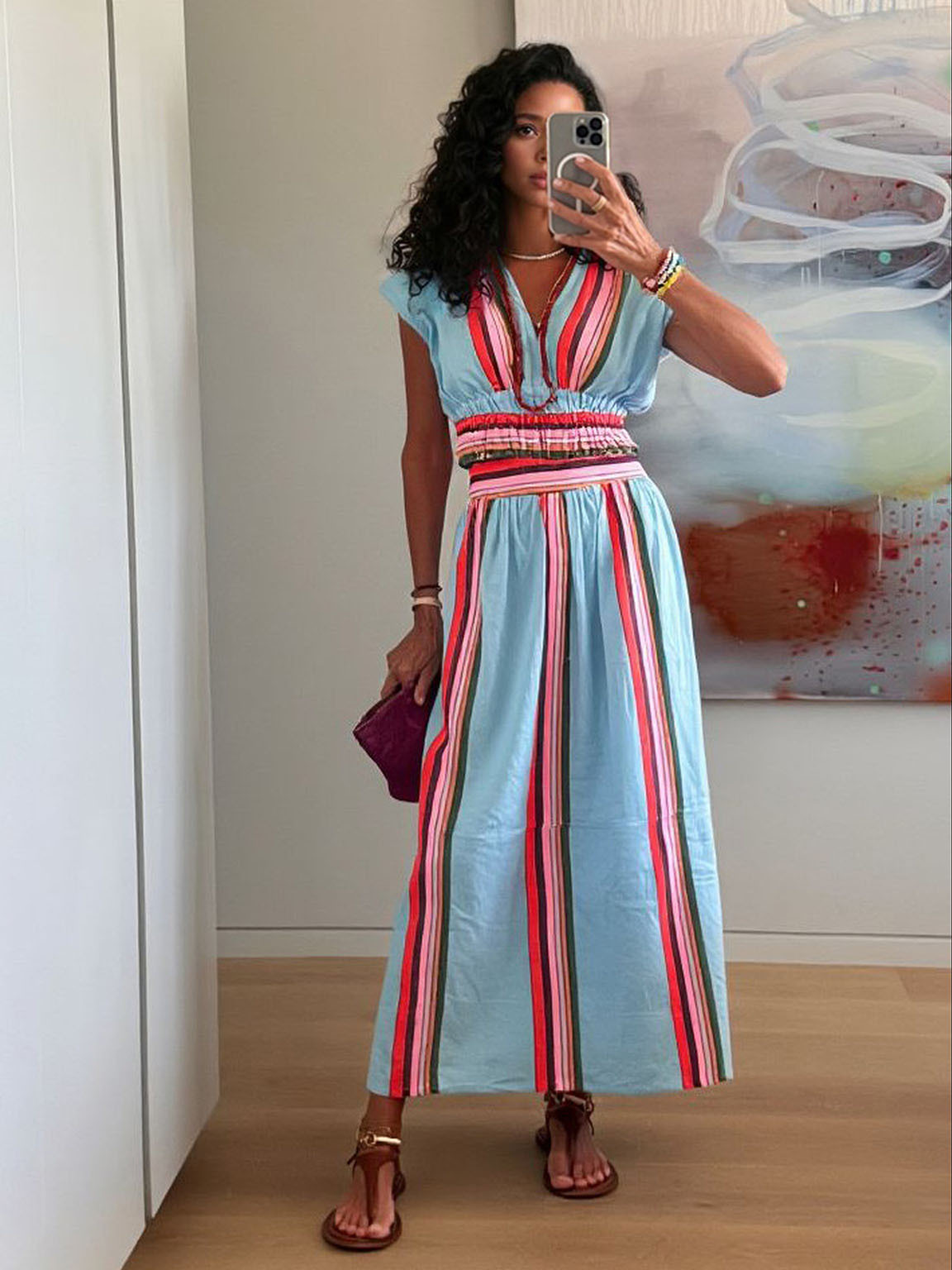 Casual Striped Print Top & Skirt Two-piece Set