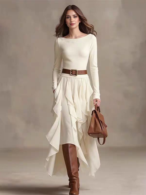 Casual Irregular Ruffled Off-Shoulder Maxi Dress