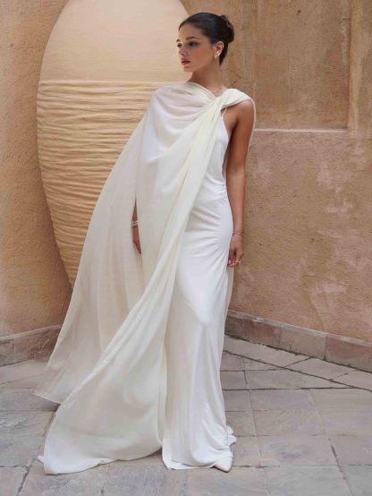 Elegant One-Shoulder Draped Maxi Dress