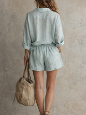 Casual Loose-fitting Shirt And Drawstring Shorts Two-piece Set