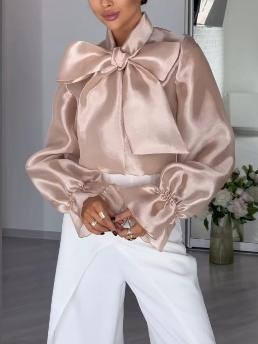 Elegant Retro Tie-neck Long-sleeved Shirt