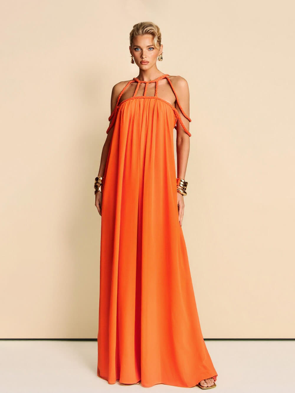 Exquisite Cutout Wide-Strap Maxi Dress