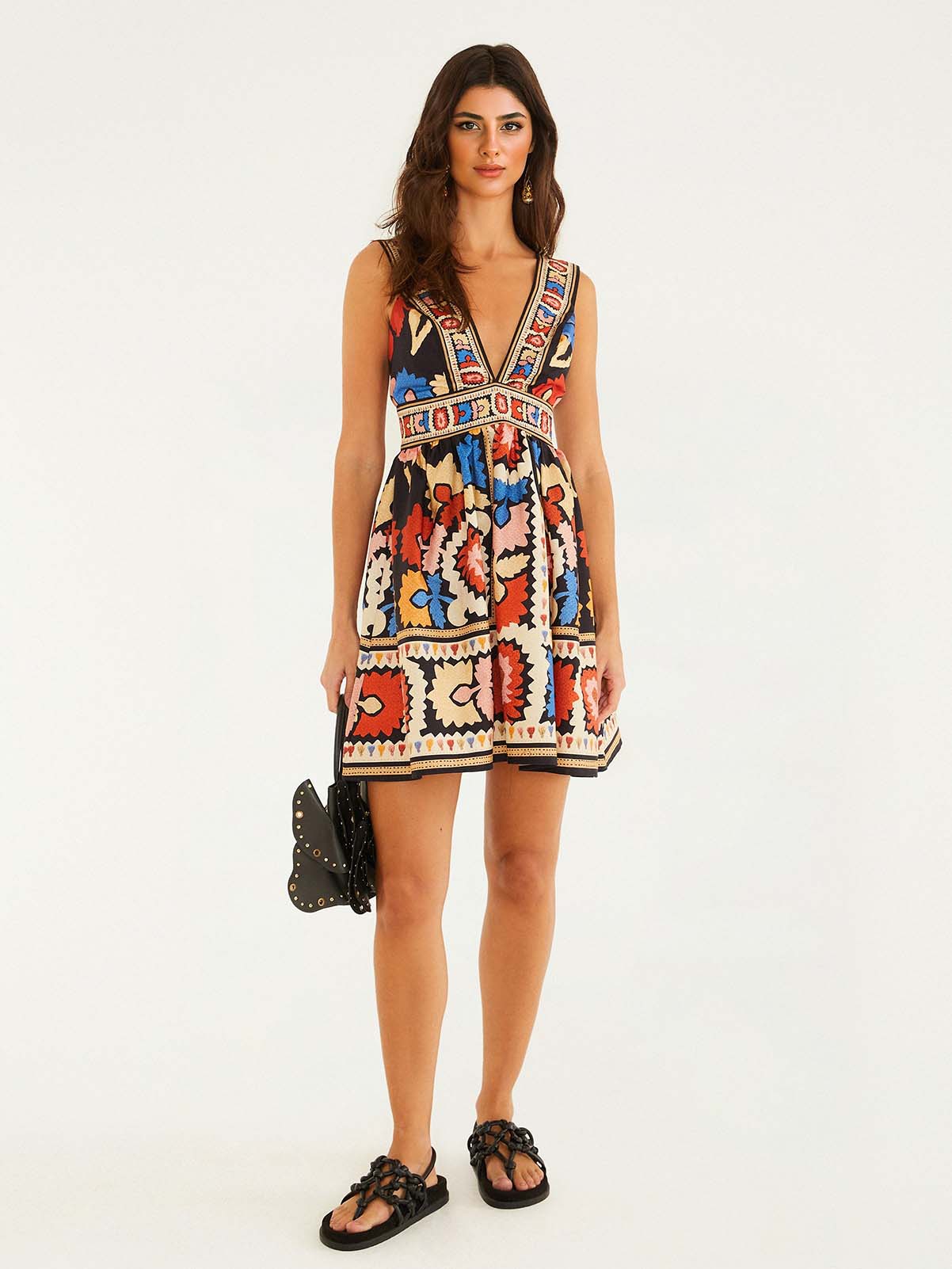 Bohemian Ethnic Print V-Neck Sleeveless Mini Dress
