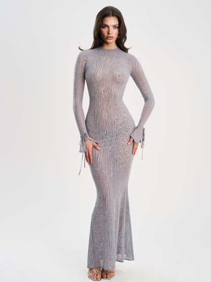 Exquisite Leopard Velvet Mesh Halter Maxi Dress