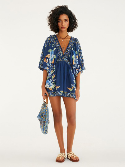 Bohemian Style Ethnic Print V-neck Shorts Jumpsuit