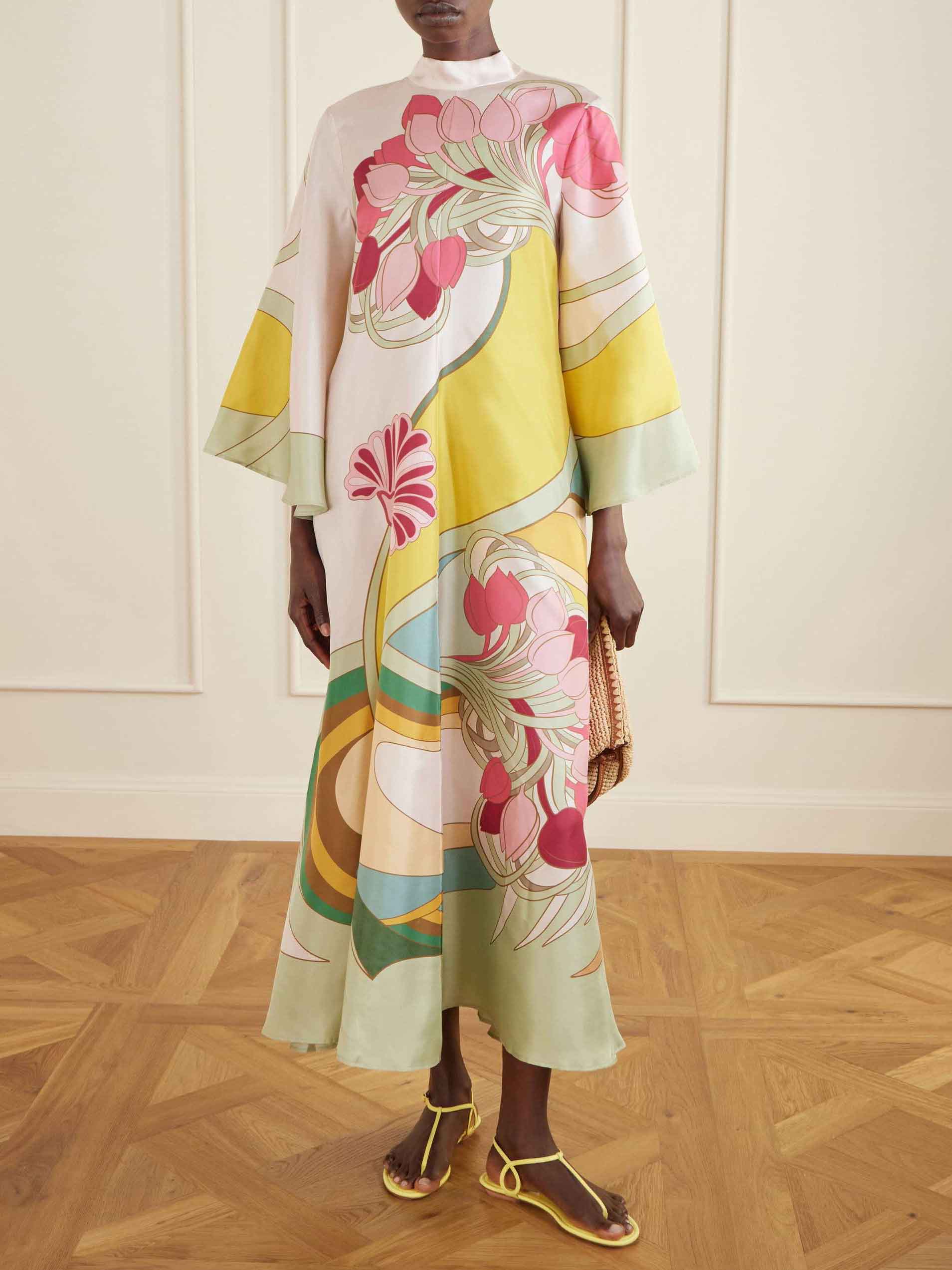 Exquisite Satin Floral Print Loose-fitting Maxi Dress