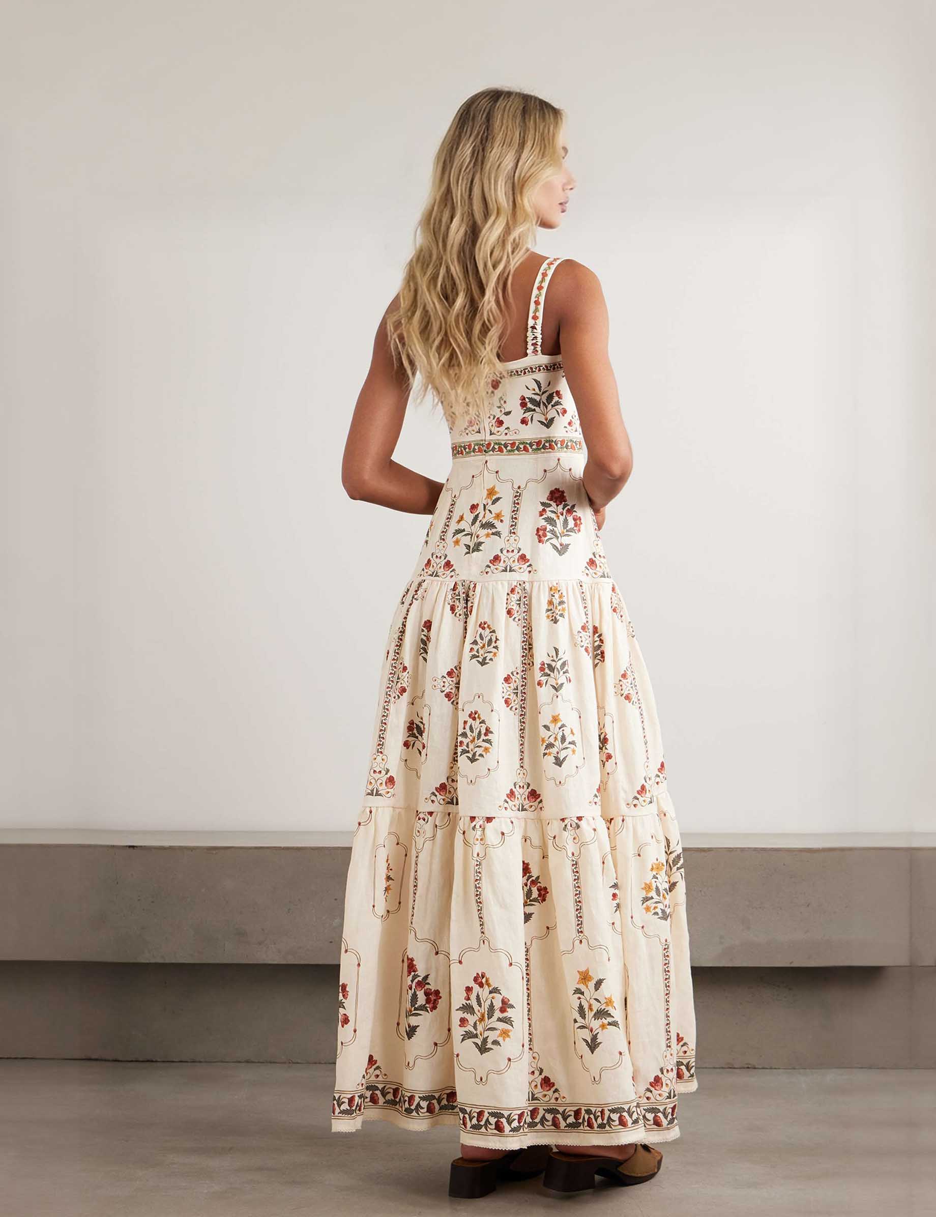 Retro Tiered Ruffle Floral Maxi Dress