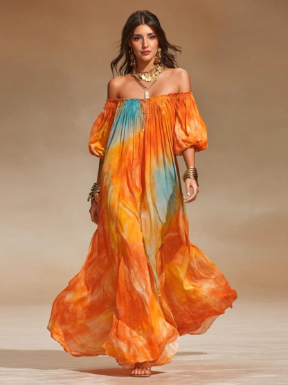 Sunset Gradient Flowy Beach Maxi Dress