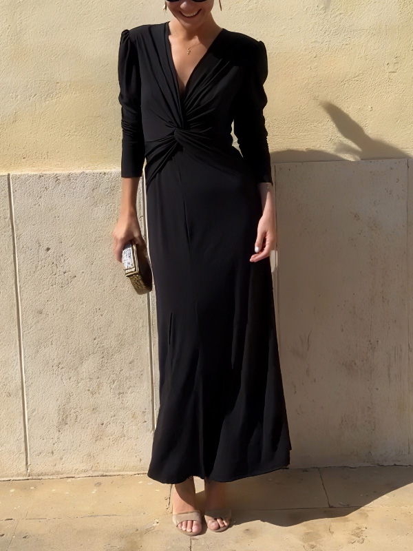 Elegant V-neck Twist Slit Maxi Dress